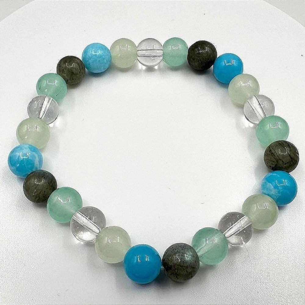 Vintage Multicolor Beaded Stretch Bracelet Stone Quartz Jadeite Style Boho Y2K